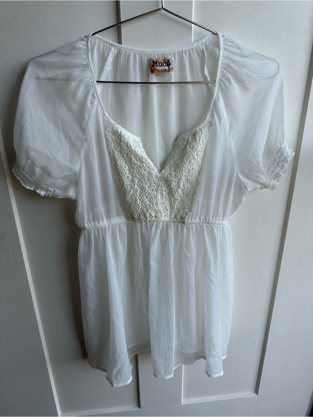 White Boho Mudd Lace Babydoll Tunic Top | Size M | Cottagecore Y2K